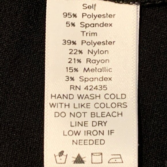 Marc Bower Scoop Neck Pinch Pleat Tunic Top Black Silver Metallic Trim Sz M #54B - Picture 6 of 7